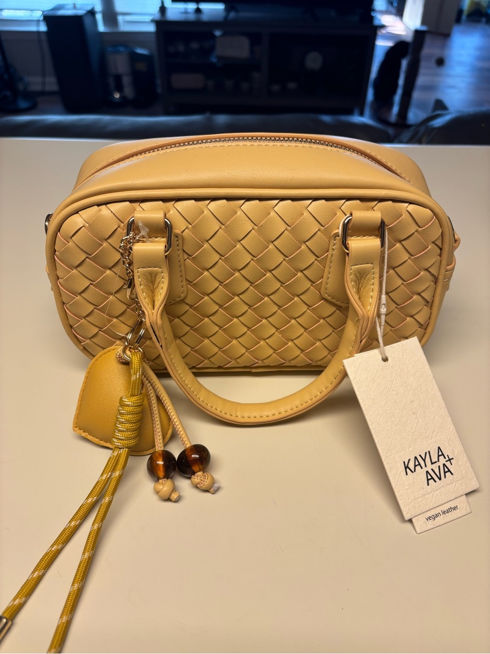 Kayla and Ava Yellow Woven Mini Satchel